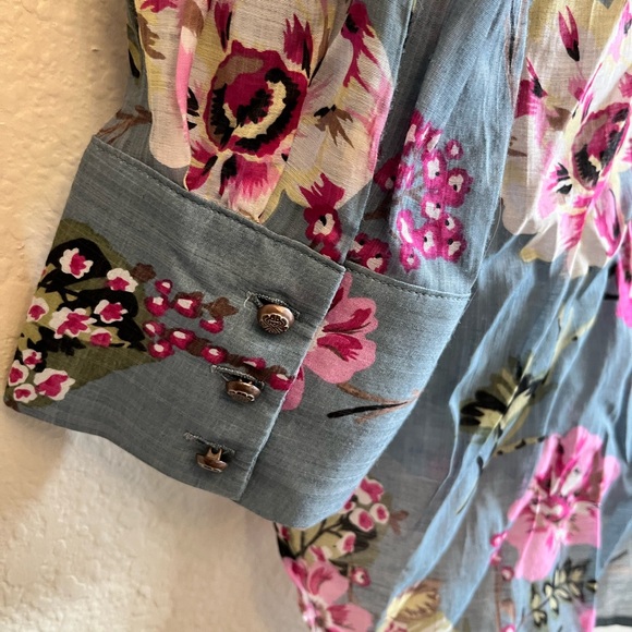 Aratta Silent Journey long sleeve blouse floral embroidered blue size medium - Picture 6 of 8